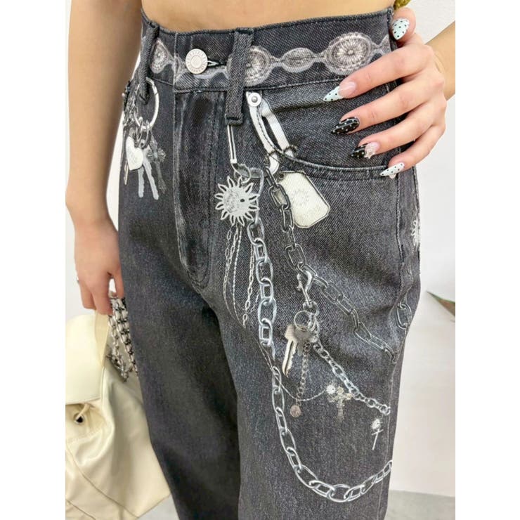 ブラック | フェイクグラフィックワイドパンツ | EVRIS