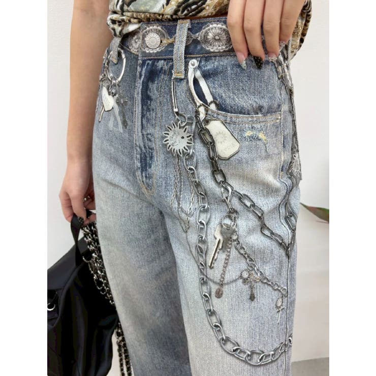 アイスブルー | フェイクグラフィックワイドパンツ | EVRIS