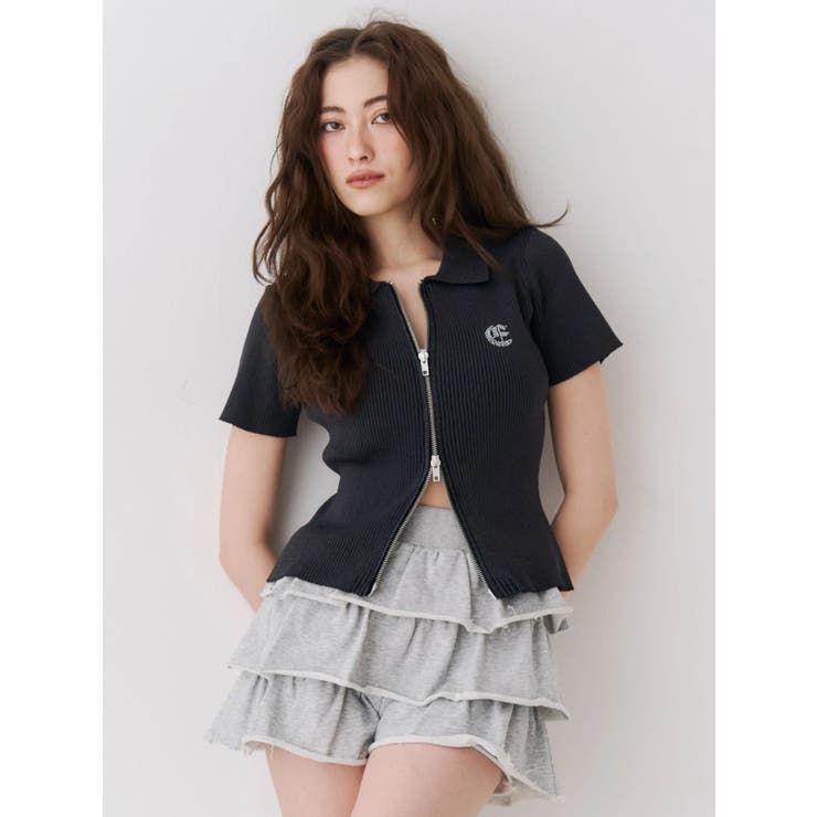 ブラック | ZIPニットトップス | EVRIS