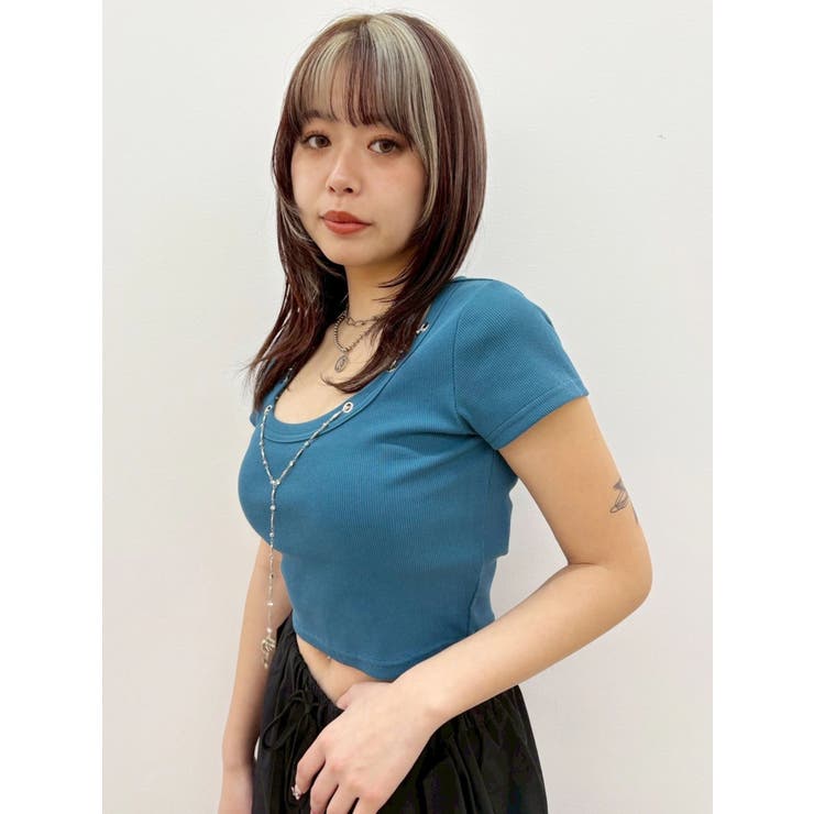 ネックレスフレンチスリーブショートトップス | EVRIS | 詳細画像15 