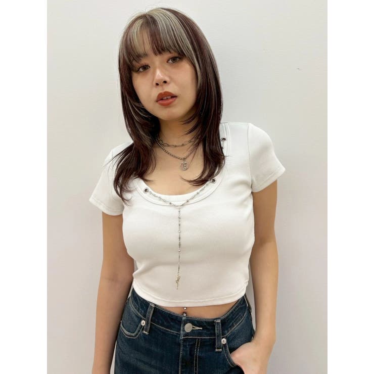 ネックレスフレンチスリーブショートトップス | EVRIS | 詳細画像21 