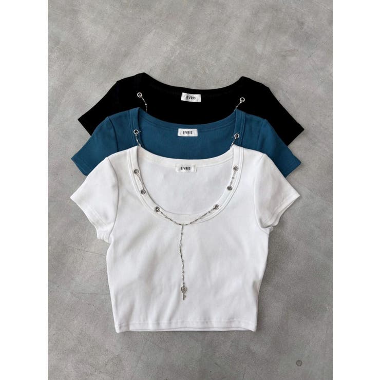 ネックレスフレンチスリーブショートトップス | EVRIS | 詳細画像27 
