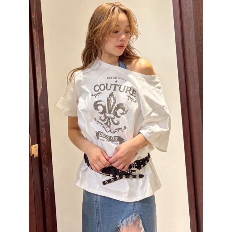 ホワイト | 【TVで紹介！】ワンショルグラフィックピグメントＴシャツ | EVRIS