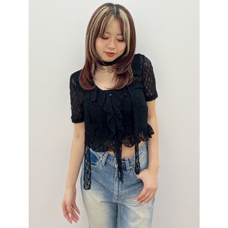 ブラック | レースチョーカーネックトップス | EVRIS