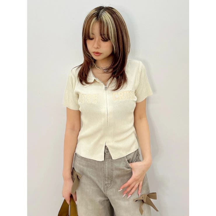 Embroidery ZIP ニットトップス | EVRIS | 詳細画像1 