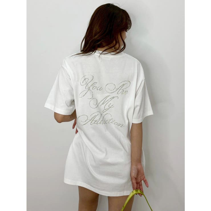 ホワイト | ラインストーングラフィック BIG Tシャツ | EVRIS