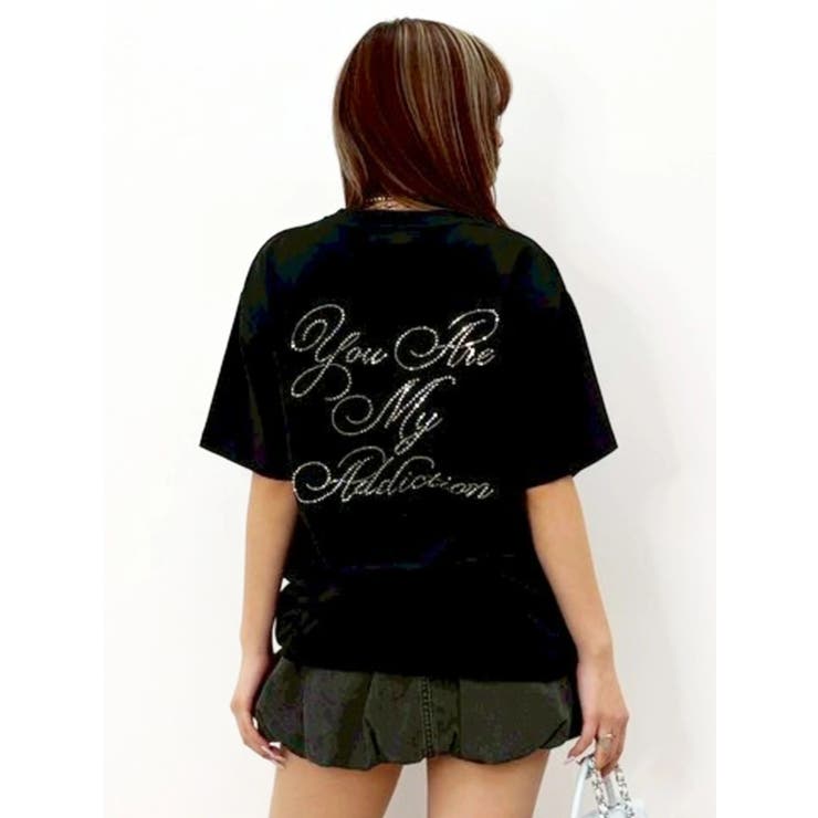 ブラック | ラインストーングラフィック BIG Tシャツ | EVRIS