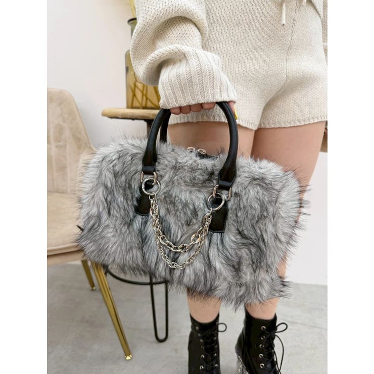 ブラック | フェイクファーボストンBAG | EVRIS