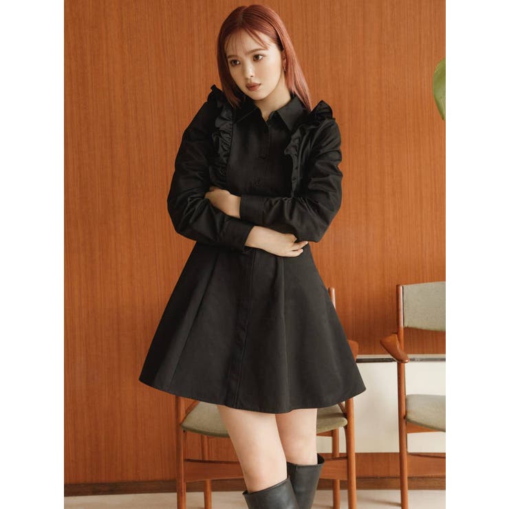 ★Rady★フリルシャツワンピース★BLACK★ブラック★黒★レディー★新品★