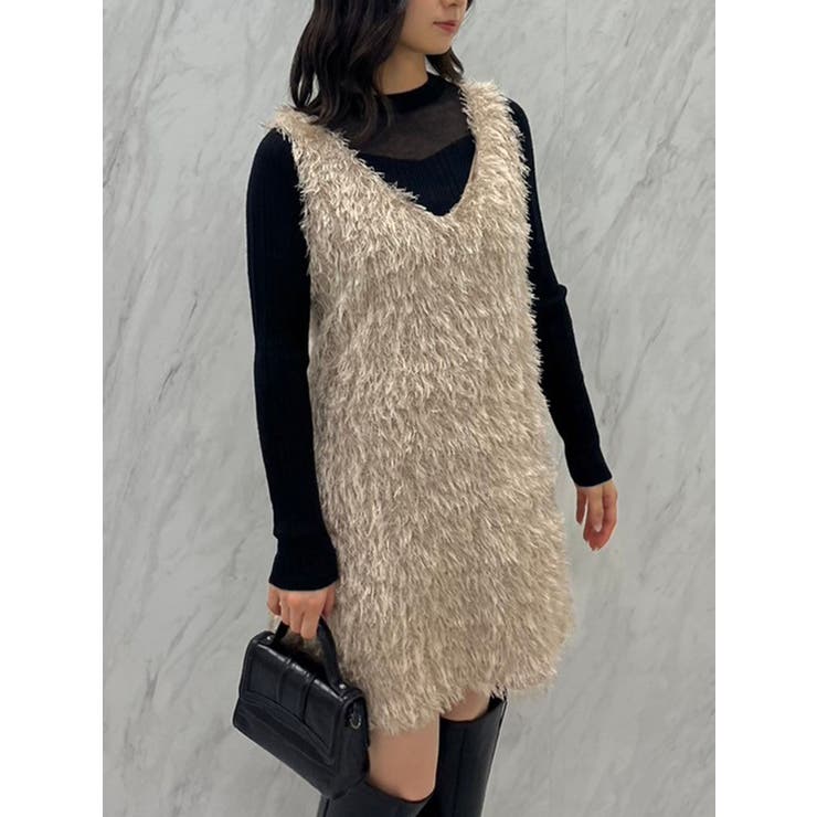 【関税込み】Pushbutton グレー Frilled Neck ミニワンピース ニットワンピース ミニ丈 全2色[品番：JSFW0014283]｜JS FASHION