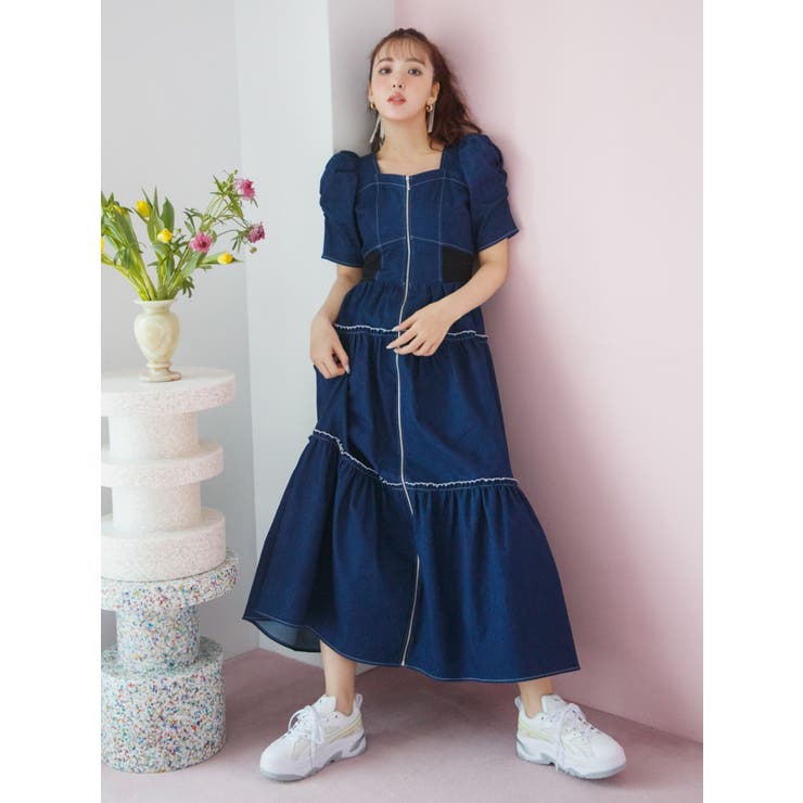 dazzlin【CALNAMURコラボ】ウエストリブティアードワンピース dazzlinコラボ＞ウエストリブティアードワンピース[品番
