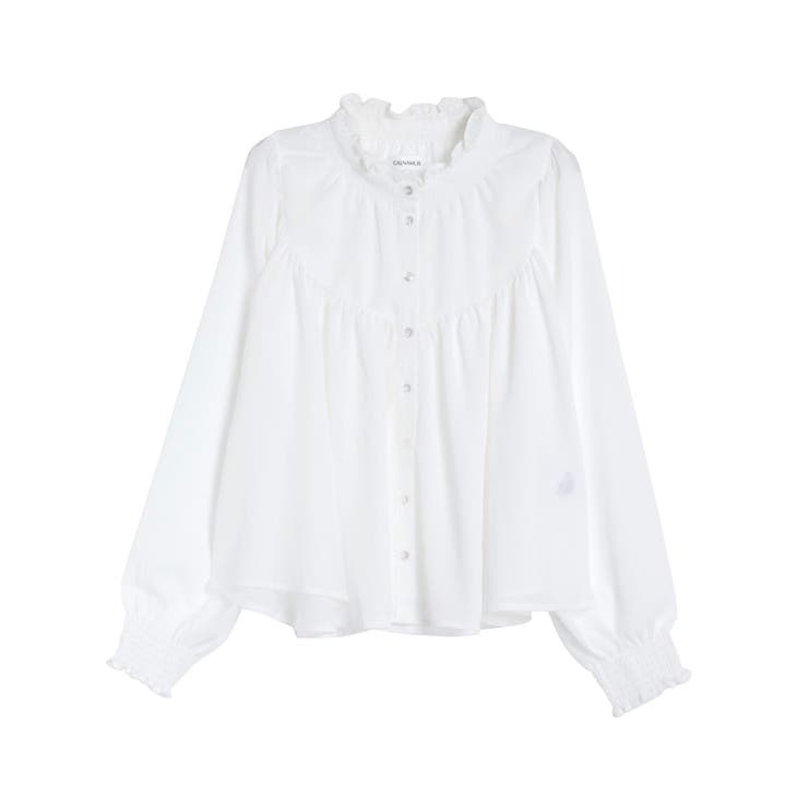 【本日特価】 SHIRRING FLARE BL/シャーリングフレアブラウス[品番 シャツ/ブラウス(長袖/七分)