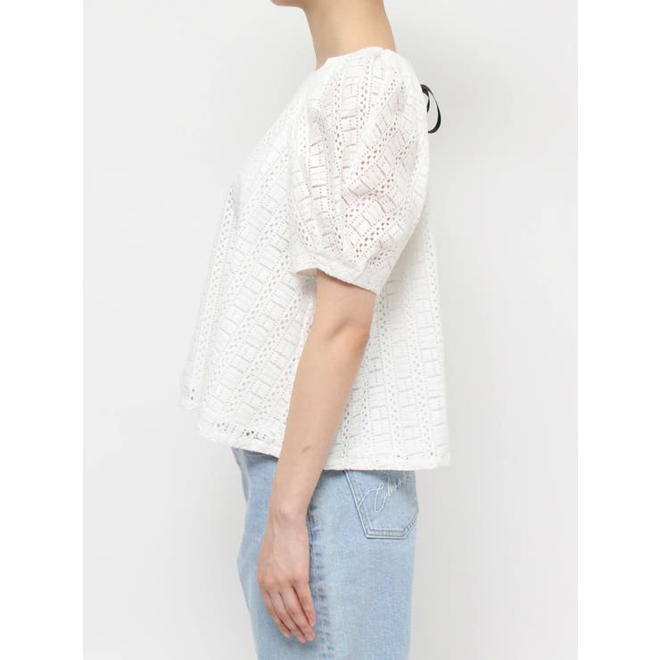 TACK SLEEVE LACE BL/タックスリーブレースブラウス[品番：MKSW0057569 