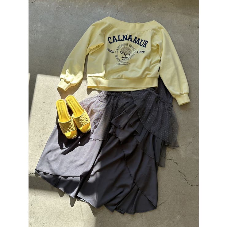 ☆新品☆カルナムール/CALNAMUR デニム風 セットアップ フリル付 デニム風フリルブラウス パンツ セットアップ カルナムール
