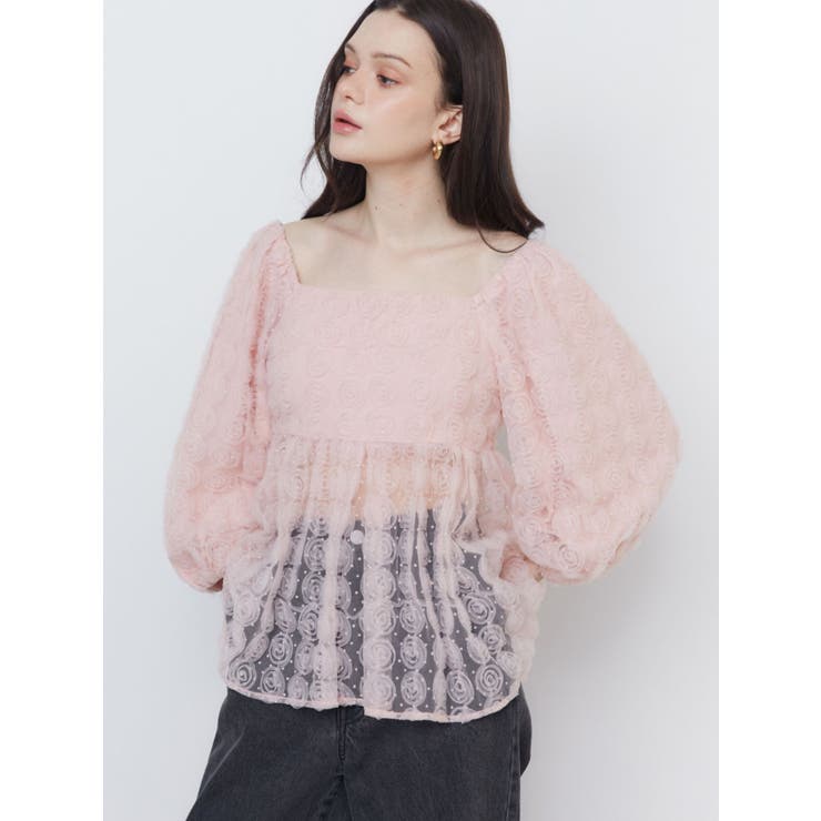 3D ROSE TULLE BL/3Dローズチュールブラウス[品番：MKSW0058874