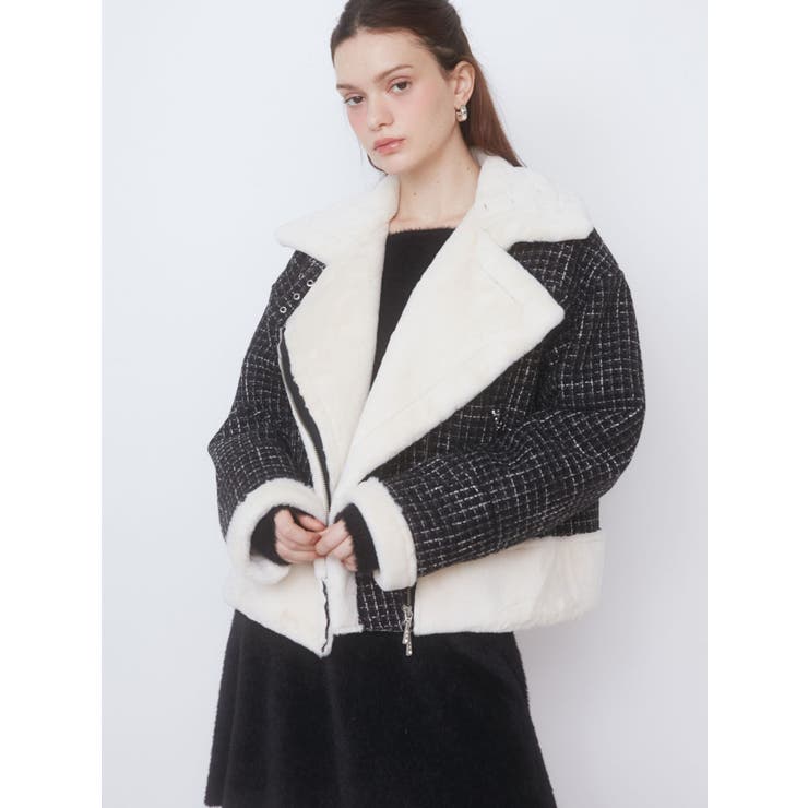 CALNAMUR カルナムール フェイクムートンアンドツイードブルゾン