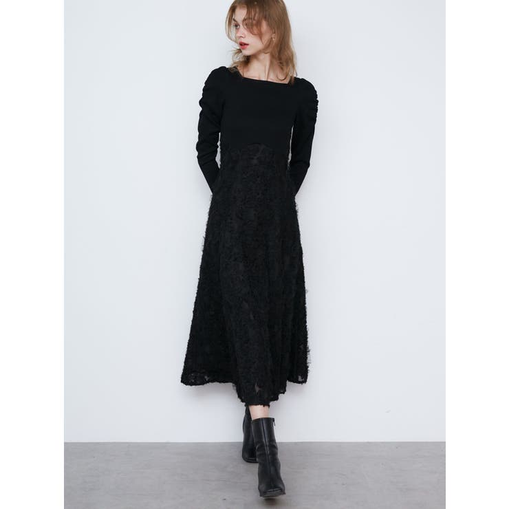 【美品】✨CELFORD ジャガードドッキングワンピース 38ブラック 完売 JACQUARD DOCKING OP/ジャガードドッキングワンピース[品番