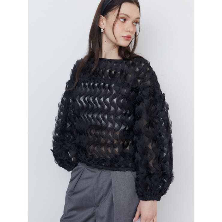 3D RUFFLE TULLE BL/3Dラッフルチュールブラウス[品番