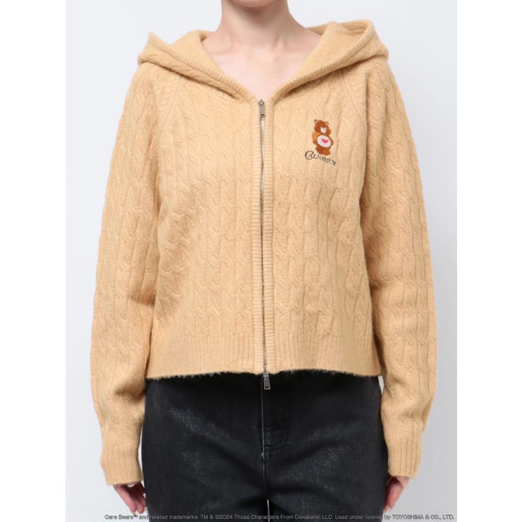 ニット セーター 「Care Bearsコラボ」CABLE ZIP HOODIE KNIT/ケーブルジップフーディーニット レディース CALNAMUR ニット セーター 「Care Bearsコラボ」CABLE ZIP