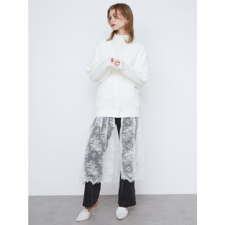 国内外の人気集結！ LACE×KNIT CD/レース×ニットロングカーディガン[品番 LONG トップス