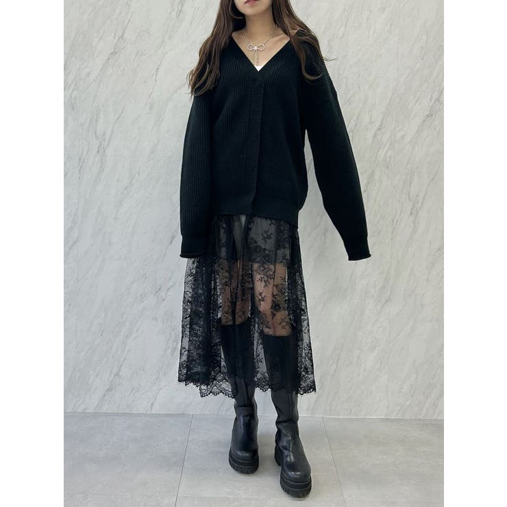 LACE×KNIT LONG CD/レース×ニットロングカーディガン[品番