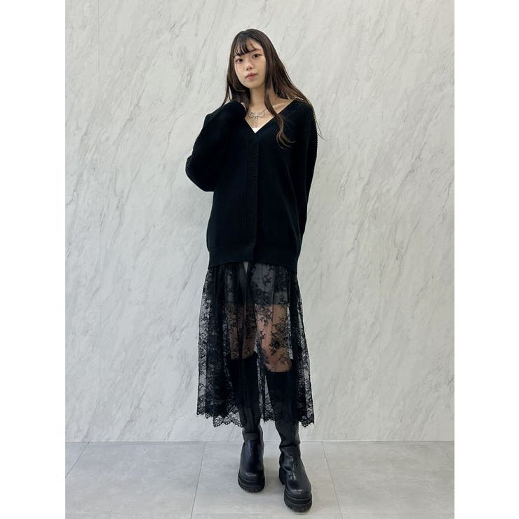 全国どこでも送料無料！ LACE×KNIT LONG CD/レース×ニットロングカーディガン[品番 トップス