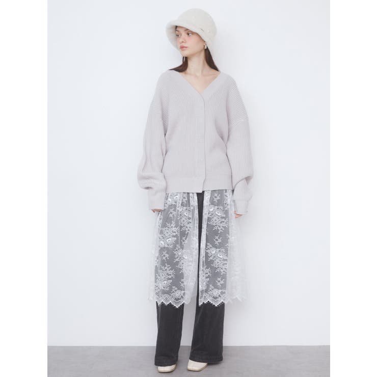 LACE×KNIT LONG CD/レース×ニットロングカーディガン | CALNAMUR | 詳細画像4 
