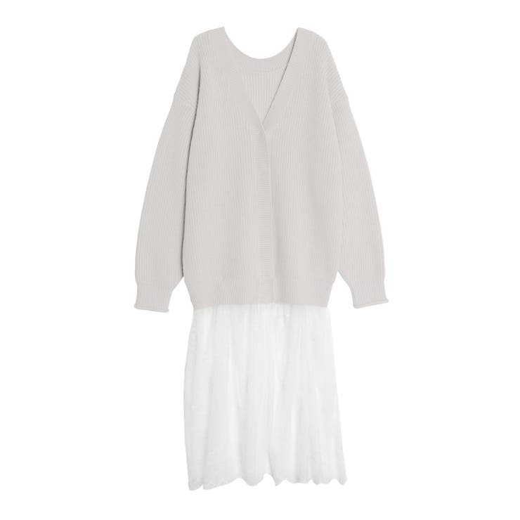 ライトグレー | LACE×KNIT LONG CD/レース×ニットロングカーディガン | CALNAMUR
