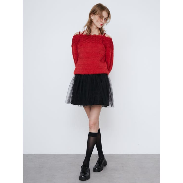 美品【定価6万】CARVEN カルヴェン シアー フリル シャギー トップス LACE 2WAY SHAGGY KNIT/レース2WAYシャギーニット[品番