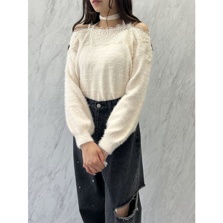 LACE 2WAY SHAGGY KNIT/レース2WAYシャギーニット[品番
