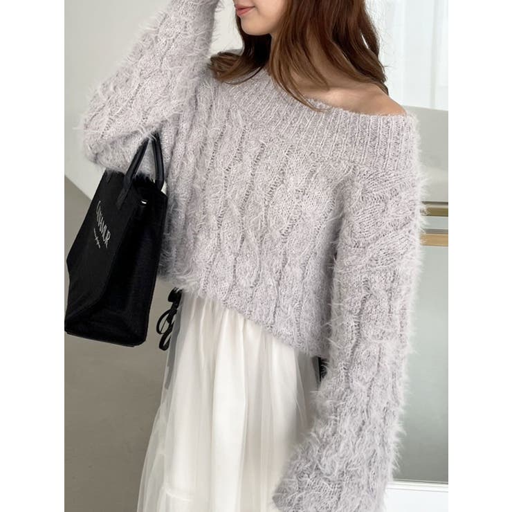 グレー | 2WAY MIX YARN CABLE KNIT/２WAYヤーンケーブルニット | CALNAMUR