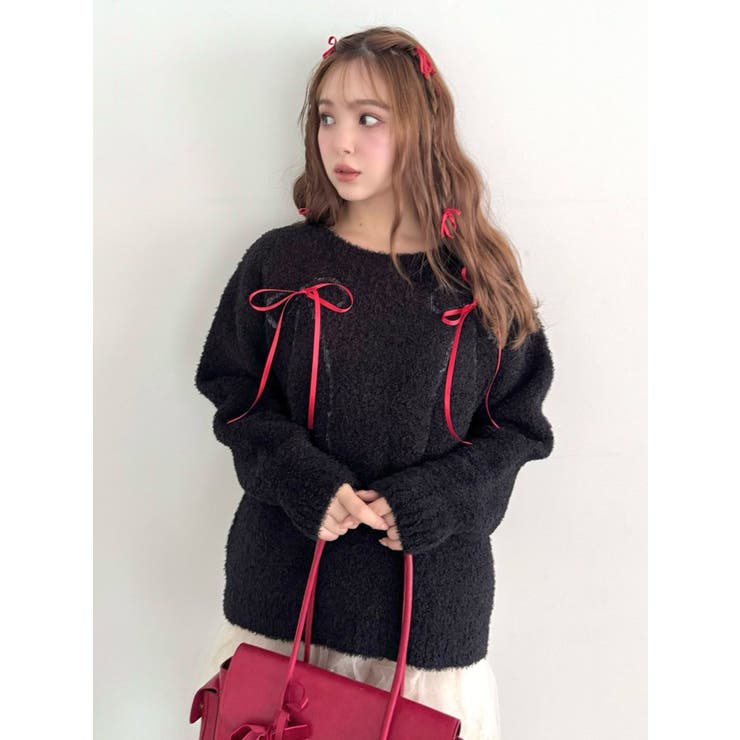 na様❤️⭐️A1028⭐️  ♥ バイカラー リボン ラップ ニット SLY ニット セーター 「キャミ付き」MANYWAY RIBBON KNIT TOPS