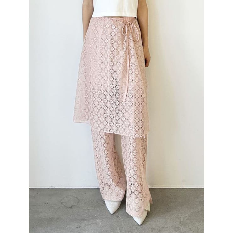 ピンク | LACE LAYERED SKPT/レースレイヤードスカートパンツ | CALNAMUR