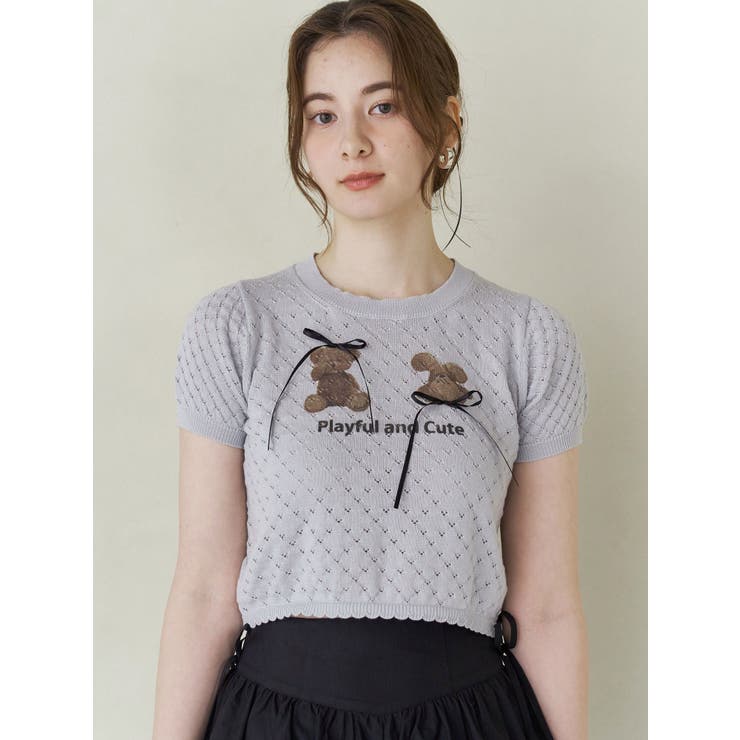 BEAR PRINT RIBBON KNIT /ベアプリントリボンニット[品番 BEAR PRINT RIBBON KNIT /ベアプリントリボンニット[品番