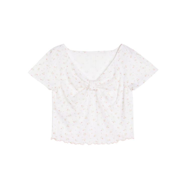 ピンク | PETIT FLOWER RIBBON TSHIRTS/小花柄リボンTシャツ | CALNAMUR