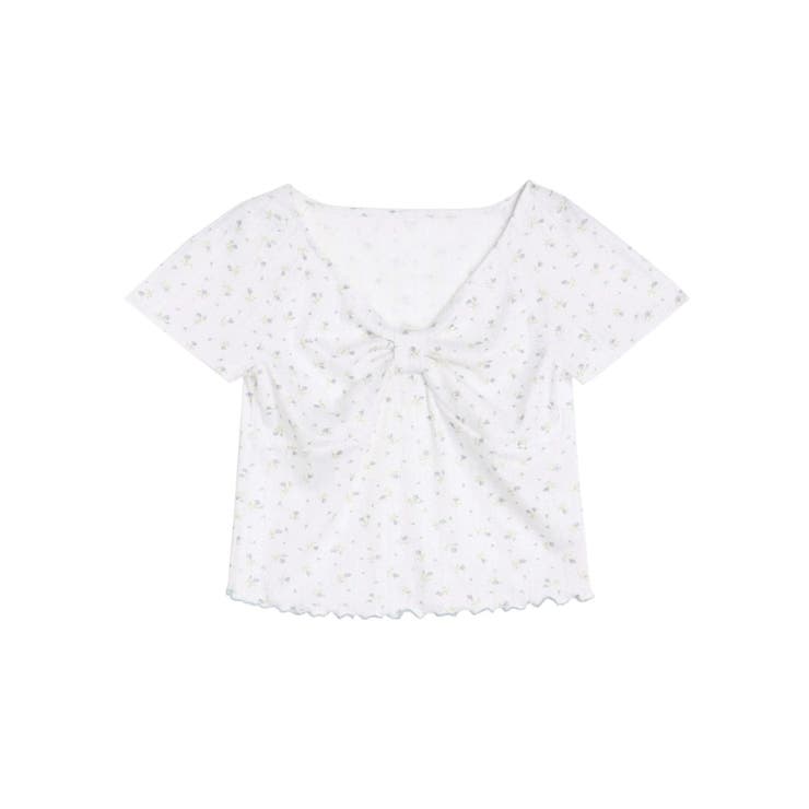アイスブルー | PETIT FLOWER RIBBON TSHIRTS/小花柄リボンTシャツ | CALNAMUR