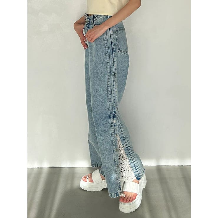 アイスブルー | DENIM LINE SLIT PANTS/デニムラインスリットパンツ | CALNAMUR