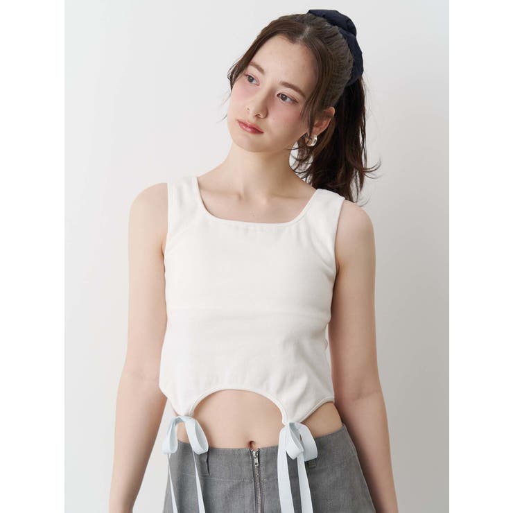 藤田ニコル CALNAMUR カップインリボンタンクトップ 黒 セール】CUP IN RIBBON TANK TOP/カップインリボンタンクトップ