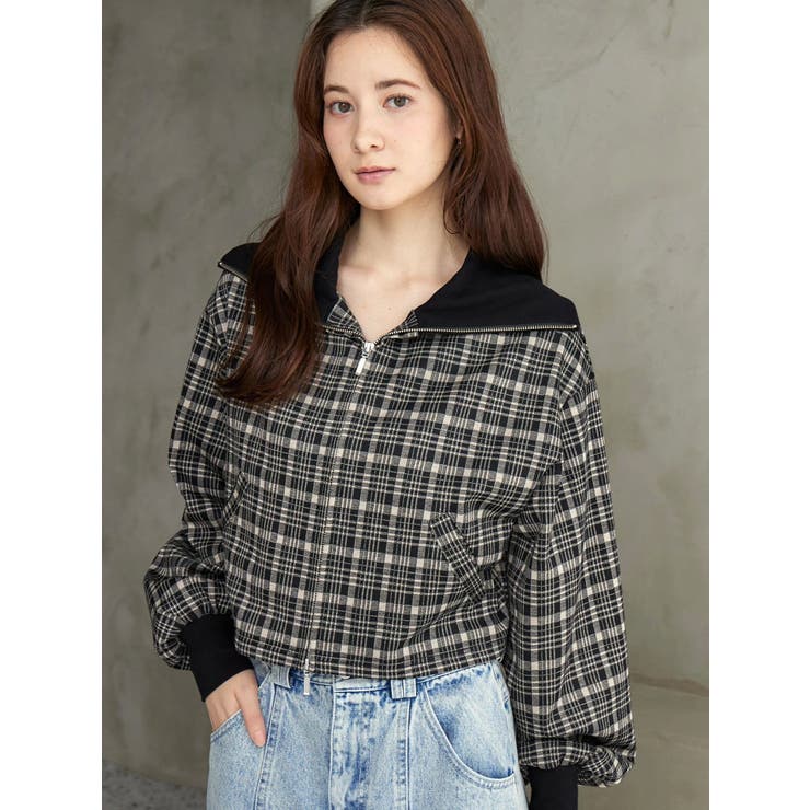 チェックニットソーブルゾン | CALNAMUR | 詳細画像1 