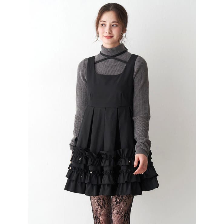 ミニフリルノースリーブワンピース[品番：MKSW0066984]｜CALNAMUR