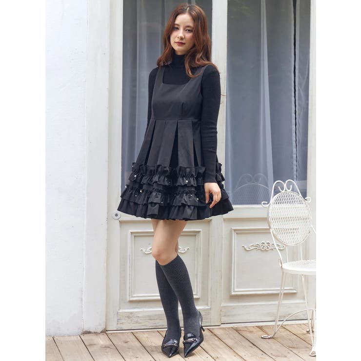 ミニフリルノースリーブワンピース[品番：MKSW0066984]｜CALNAMUR