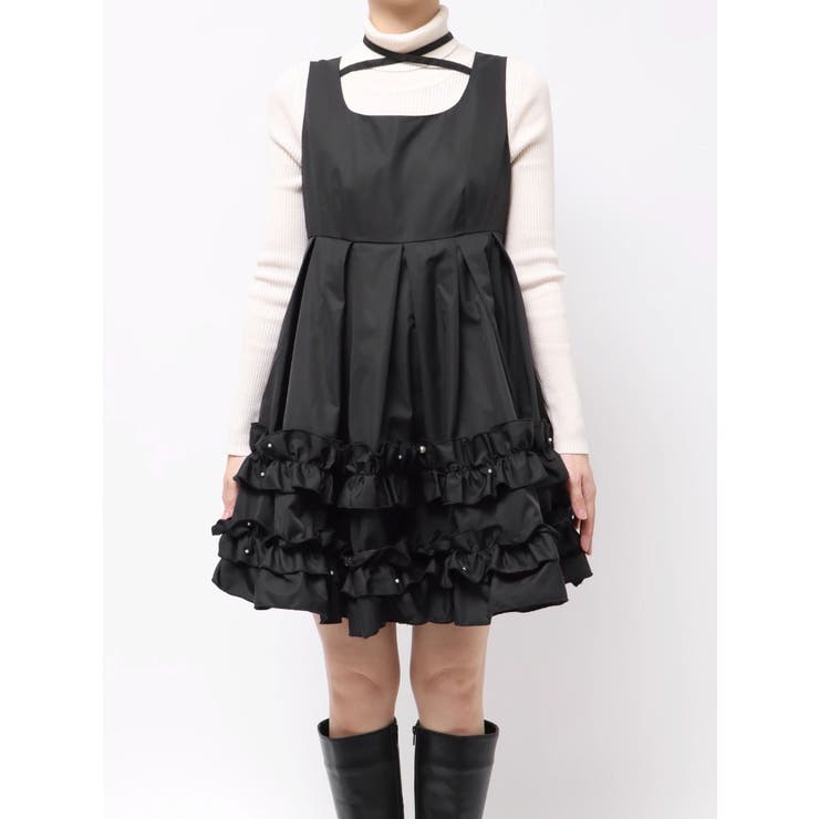 CALNAMUR ミニフリルノースリーブワンピース 黒 藤田ニコル ミニフリルノースリーブワンピース[品番：MKSW0066984]｜CALNAMUR