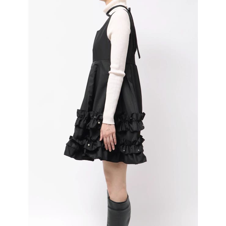 CALNAMUR ミニフリルノースリーブワンピース 黒 藤田ニコル ミニフリルノースリーブワンピース[品番：MKSW0066984]｜CALNAMUR