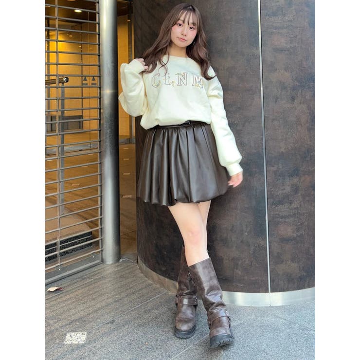 フェイクレザーバルーンミニスカート[品番：MKSW0065038]｜CALNAMUR