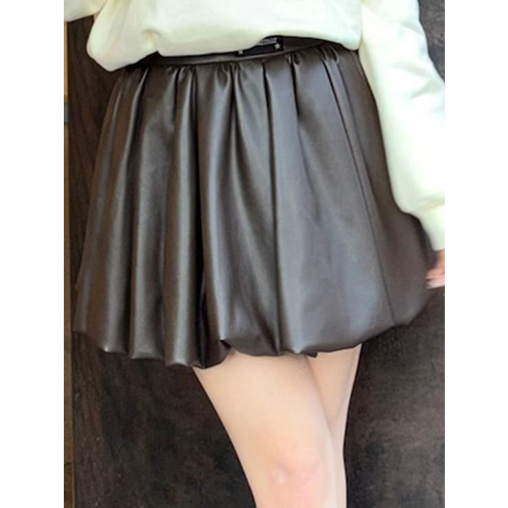 フェイクレザーバルーンミニスカート[品番：MKSW0065038]｜CALNAMUR