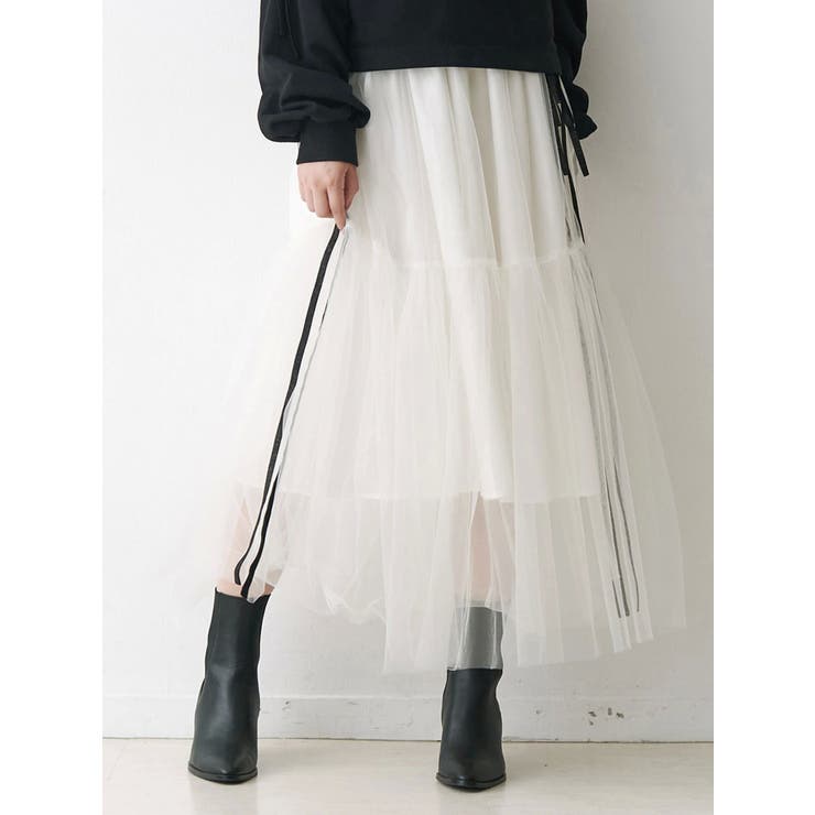 サイドライン&リボンチュールスカート | CALNAMUR | 詳細画像1 