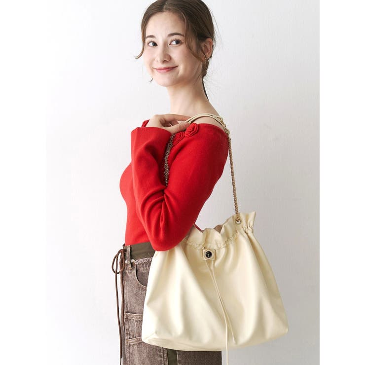 ライトイエロー | ショルダーチェーンドローストリングバッグ | CALNAMUR