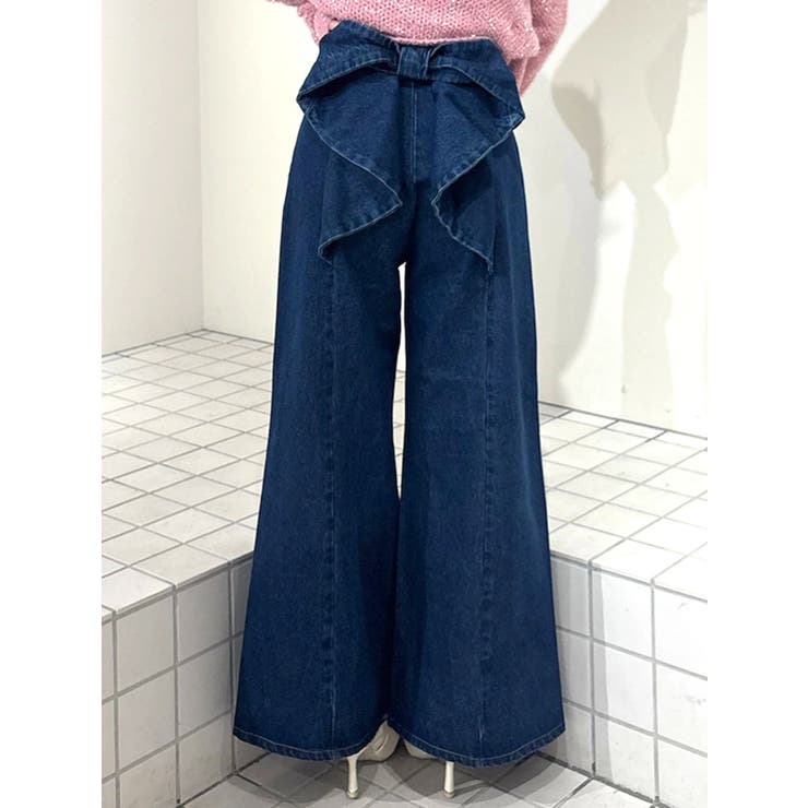 ブルー | バックリボンデニムパンツ | CALNAMUR