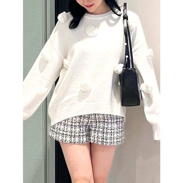 ホワイト | バラモチーフニット | CALNAMUR