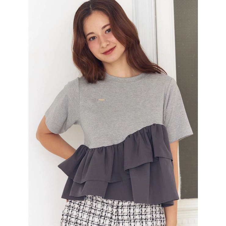グレー | フリルヘムティアードＴシャツ | CALNAMUR